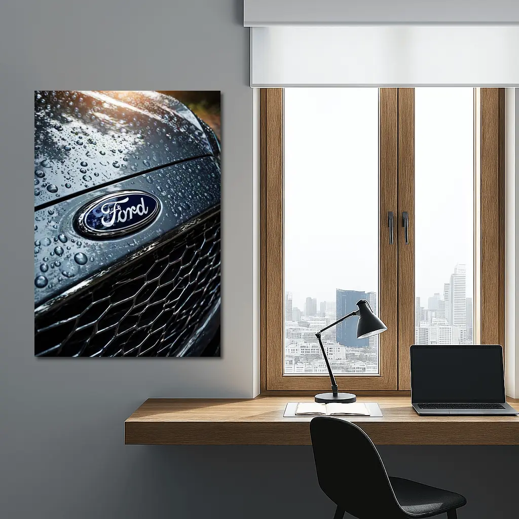 Ford Focus Hood Rain Drops Close Up – Wall Art