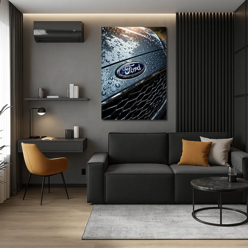 Ford Focus Hood Rain Drops Close Up – Wall Art