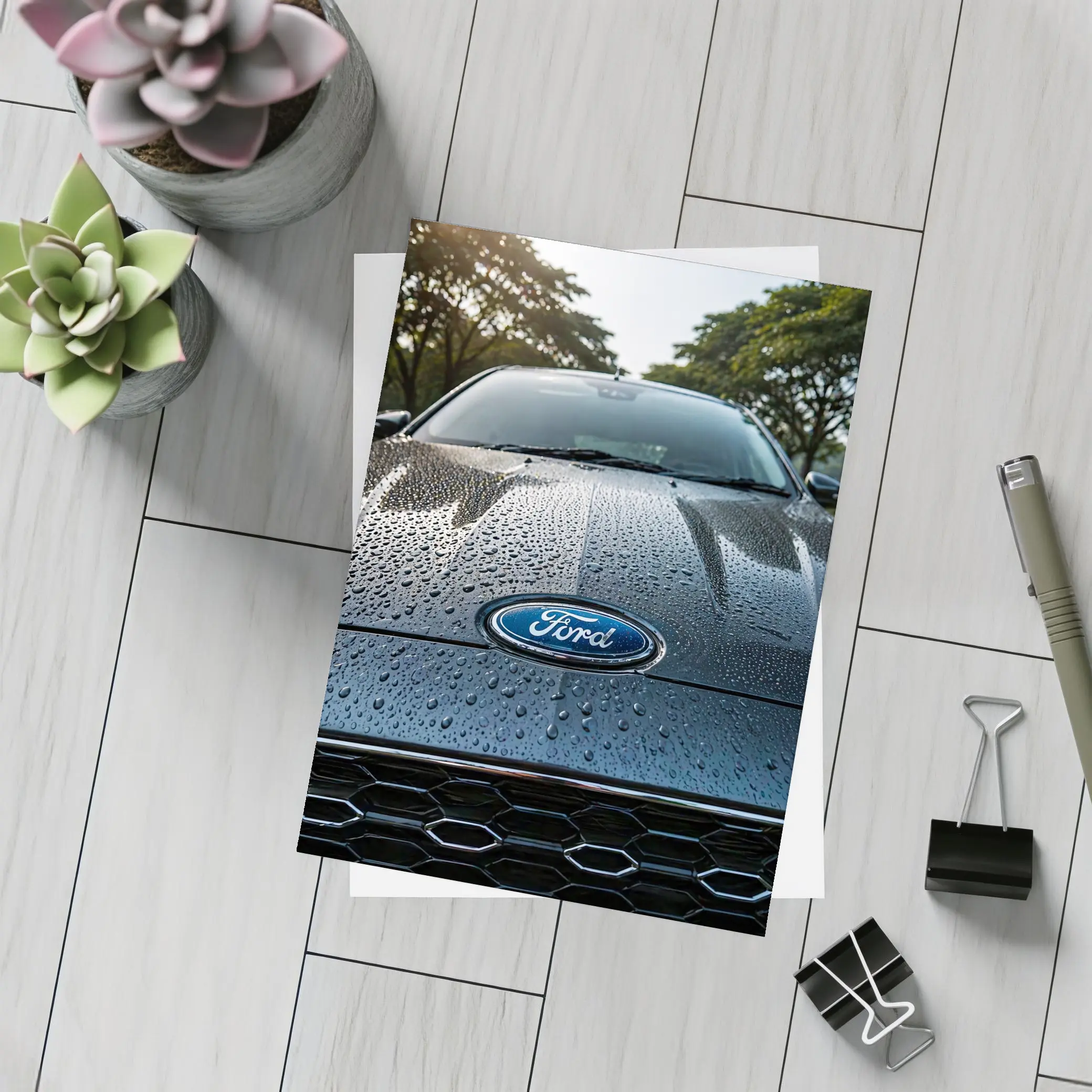 Ford Focus Hood Rain Drops Close Up – Postcards