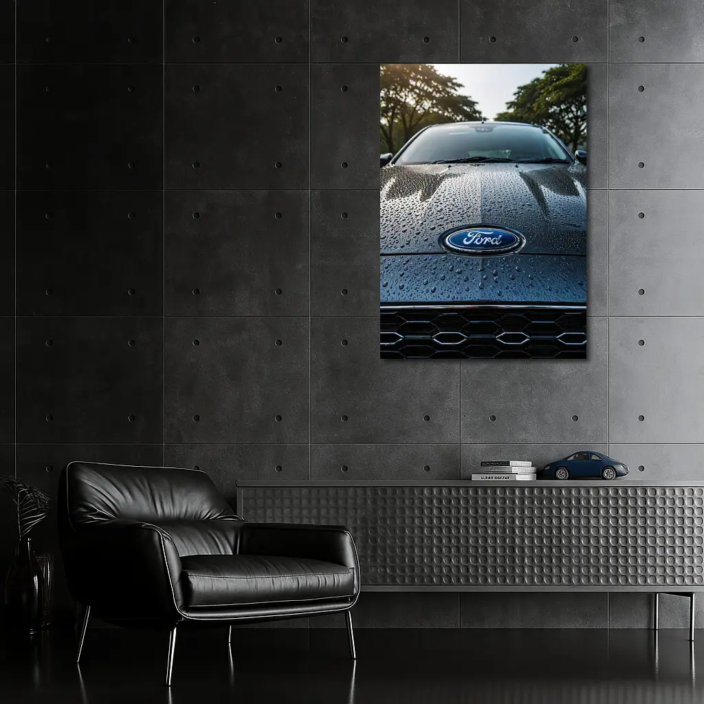Ford Focus Hood Rain Drops Close Up – Wall Art