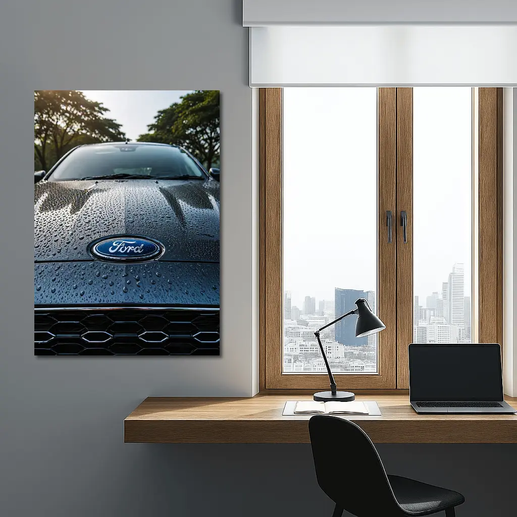 Ford Focus Hood Rain Drops Close Up – Wall Art