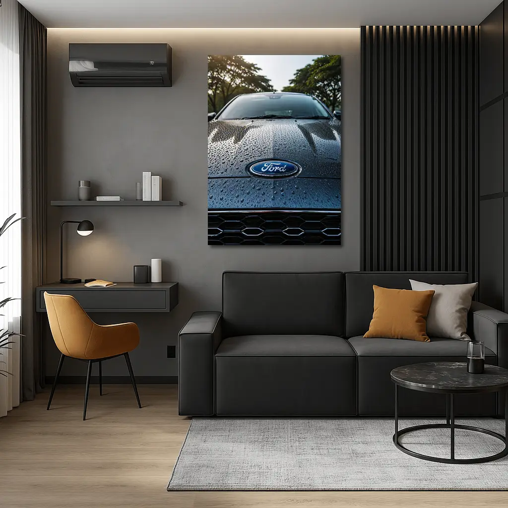 Ford Focus Hood Rain Drops Close Up – Wall Art