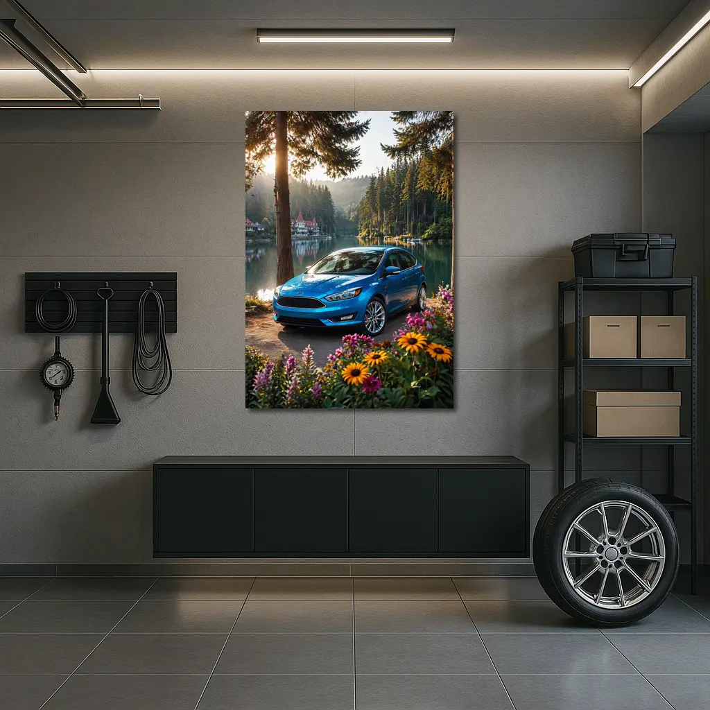 Ford Focus Blue Sedan By Forest Lake – Wall Art