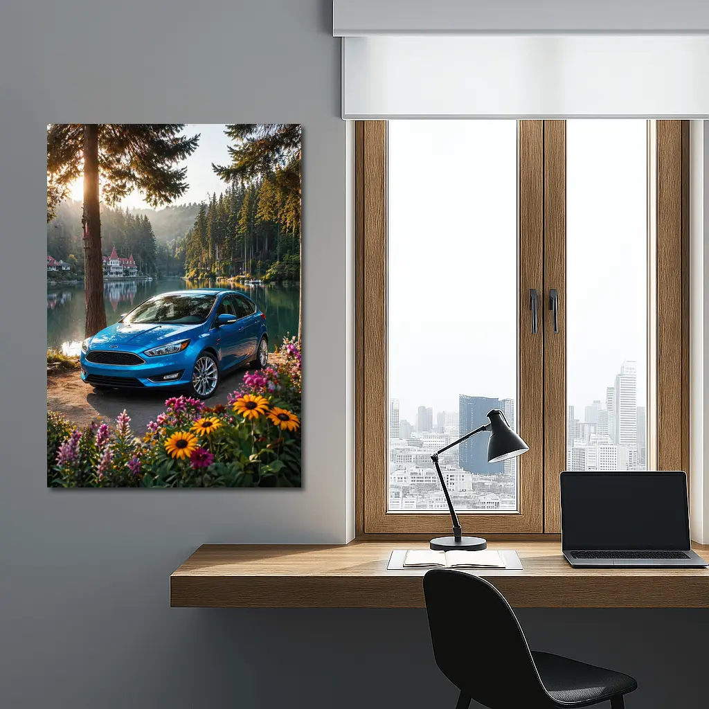 Ford Focus Blue Sedan By Forest Lake – Wall Art