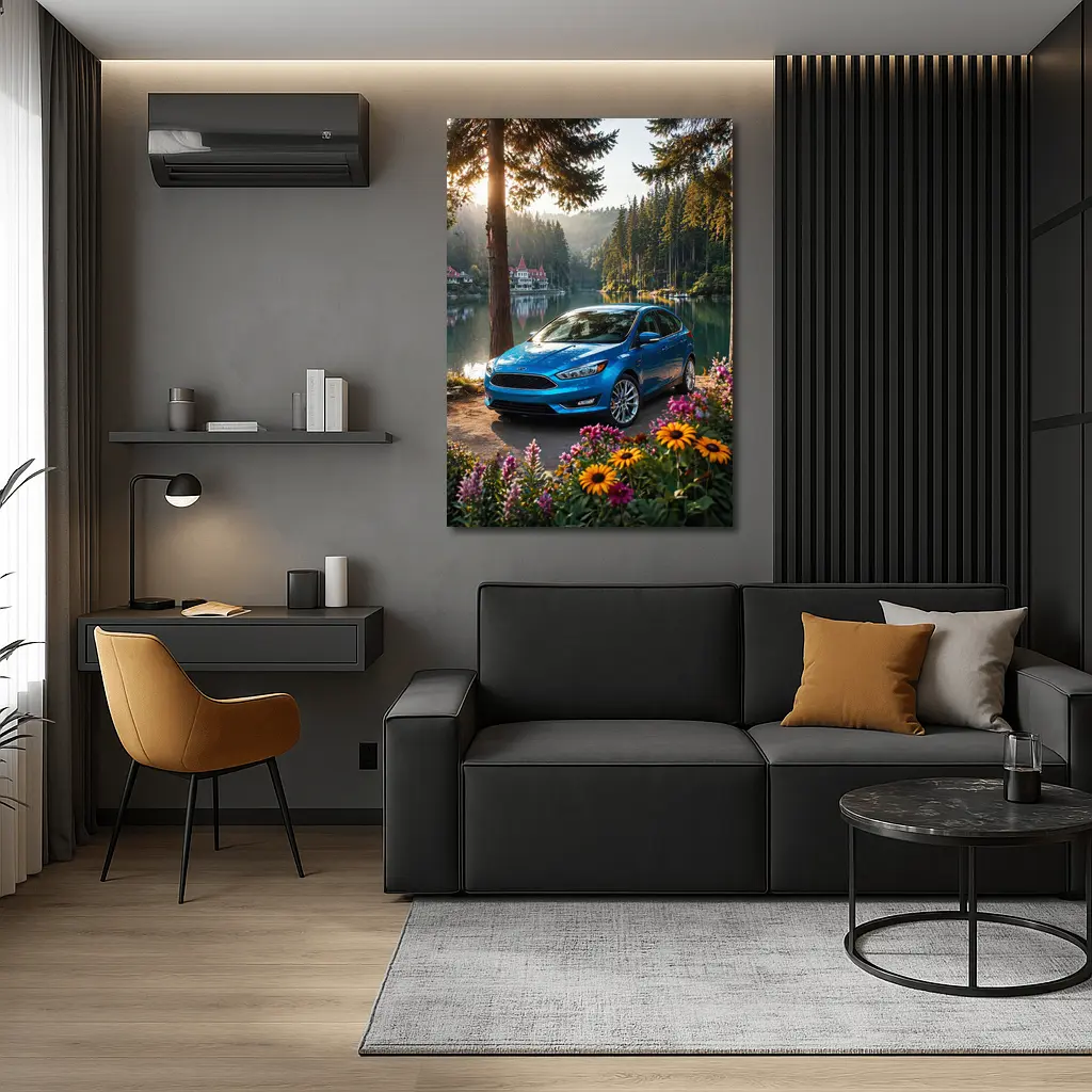 Ford Focus Blue Sedan By Forest Lake – Wall Art