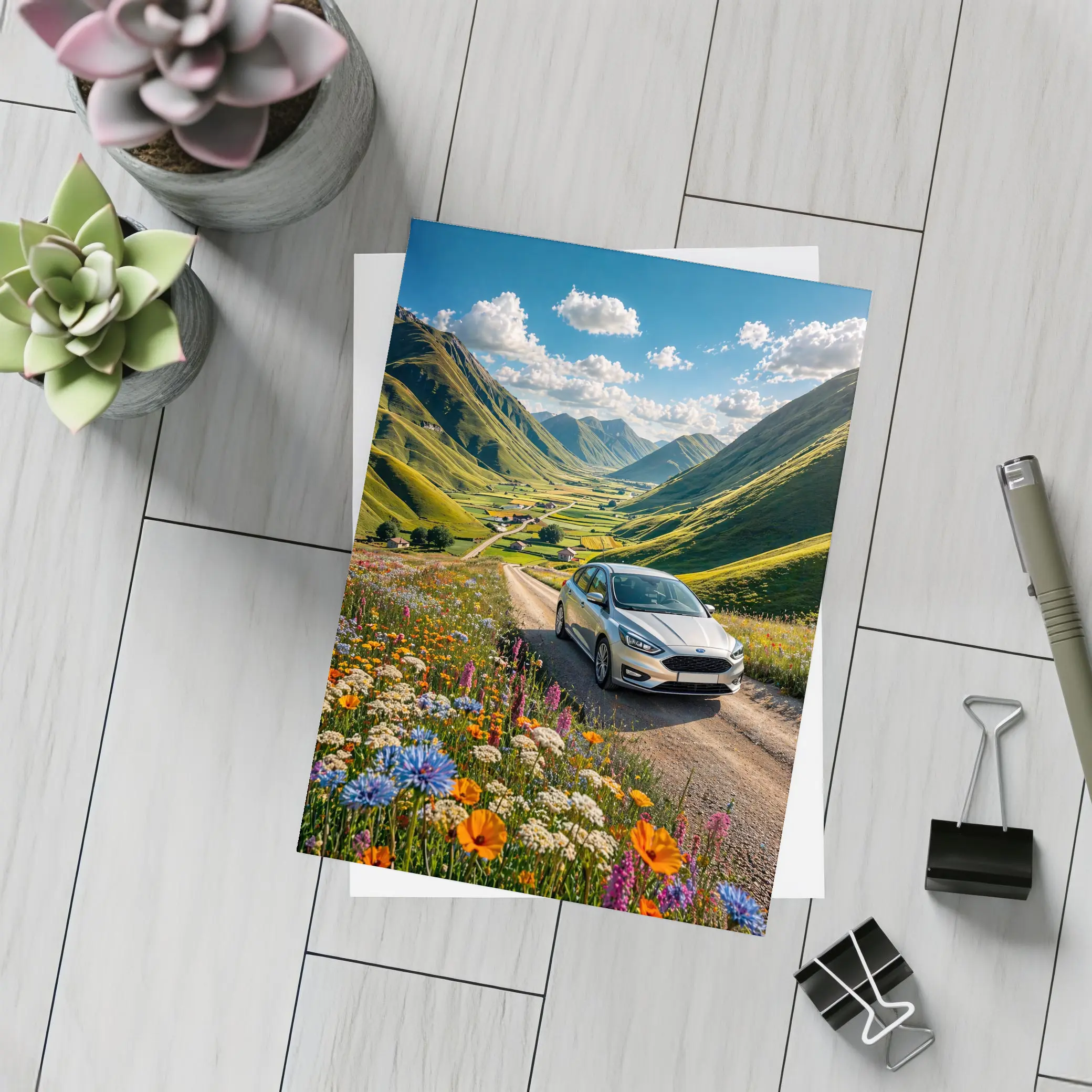 Ford Focus Silver Car Mountain Valley Road – Postcards
