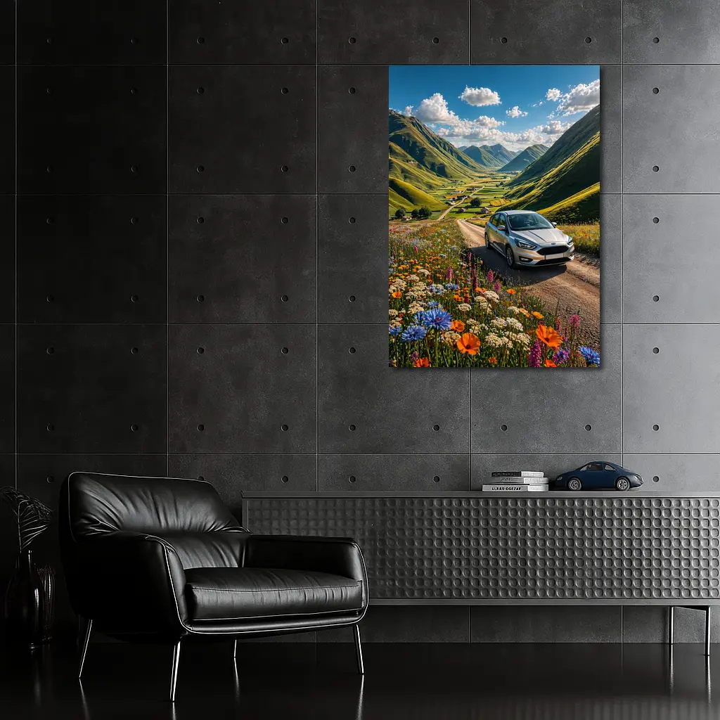 Ford Focus Silver Car Mountain Valley Road – Wall Art