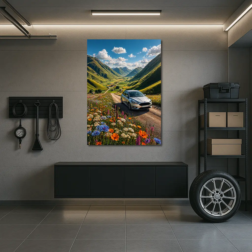 Ford Focus Silver Car Mountain Valley Road – Wall Art
