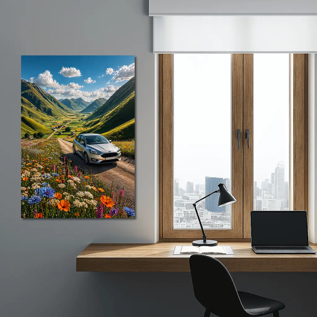 Ford Focus Silver Car Mountain Valley Road – Wall Art