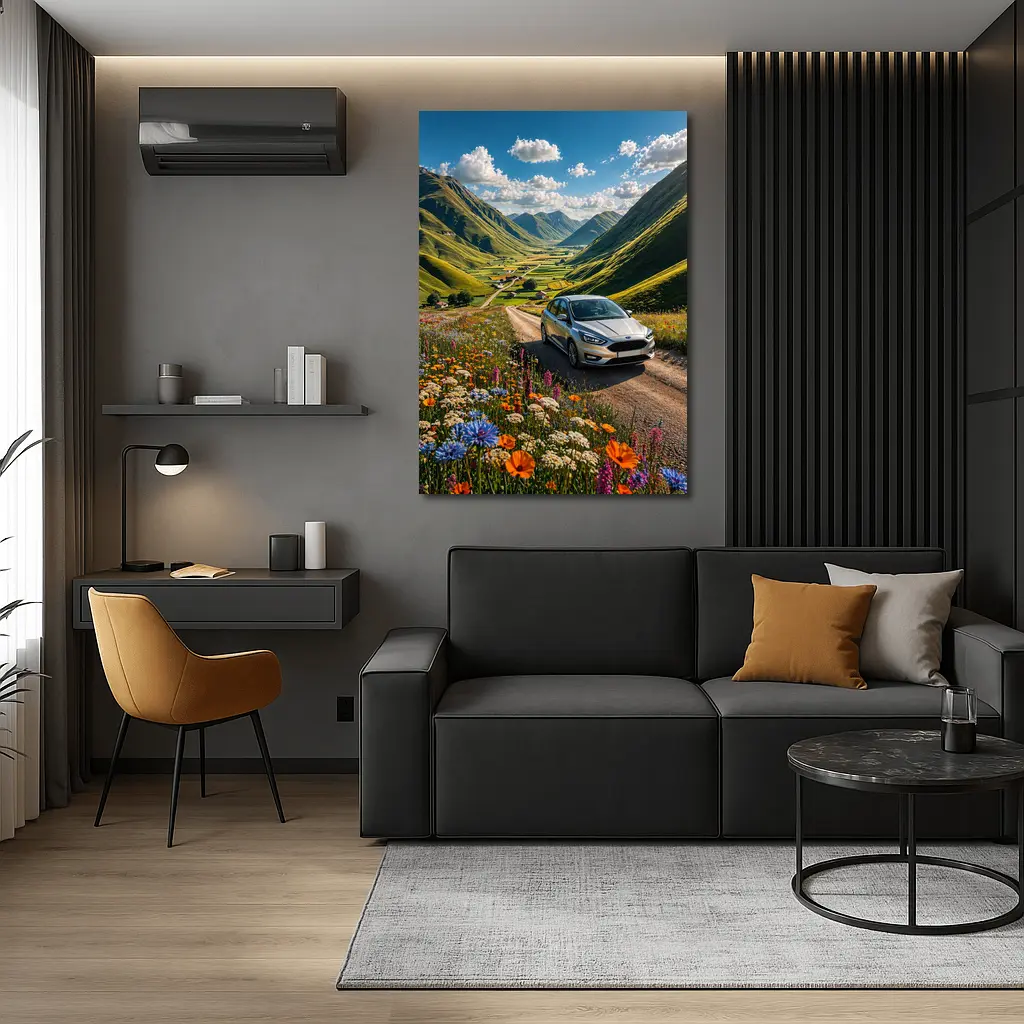 Ford Focus Silver Car Mountain Valley Road – Wall Art