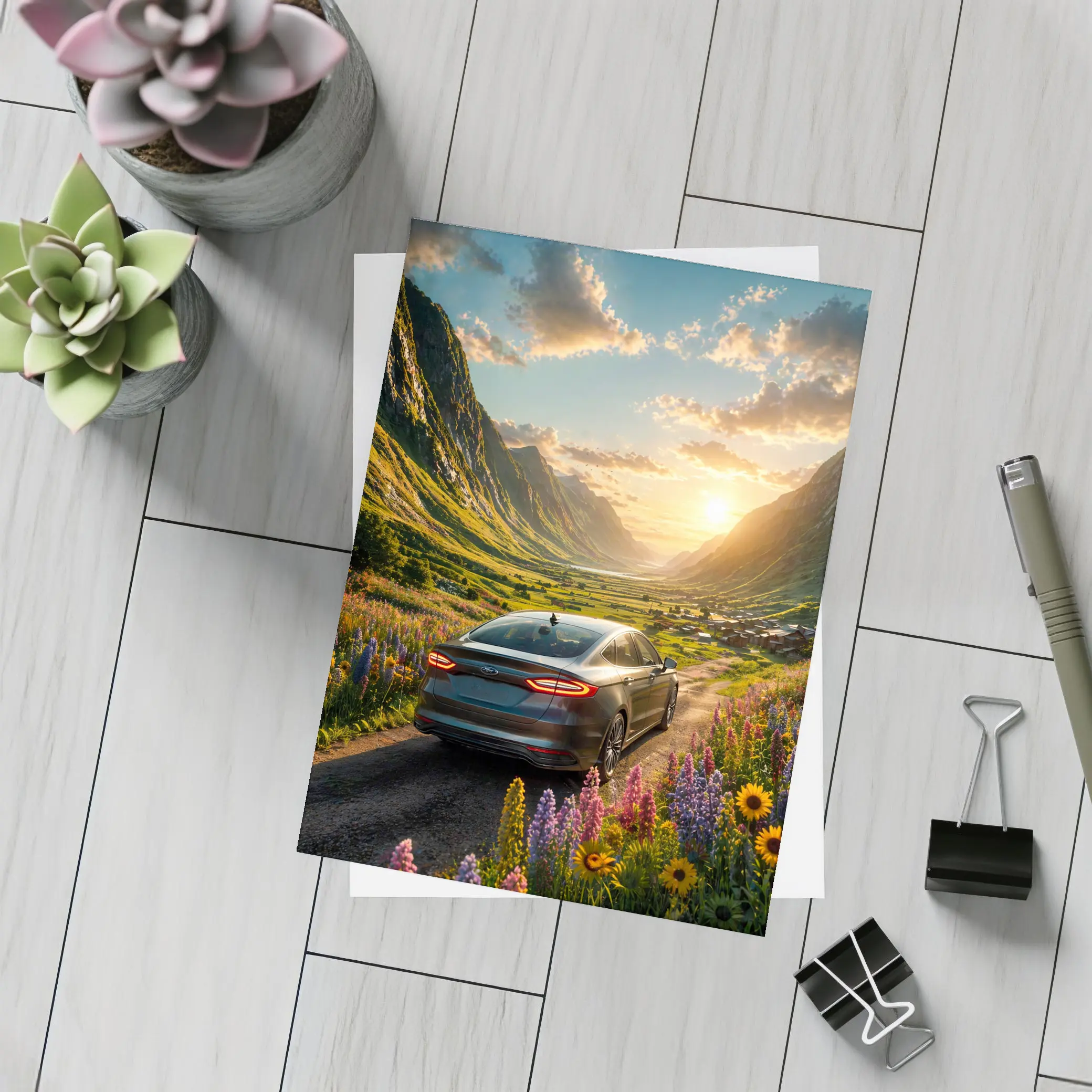 Ford Fusion Sedan Mountain Valley Sunset Drive – Postcards