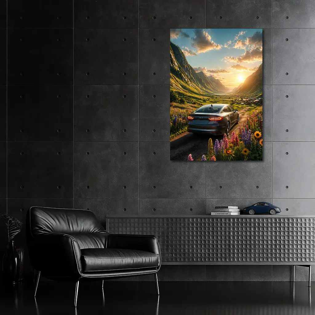 Ford Fusion Sedan Mountain Valley Sunset Drive – Wall Art