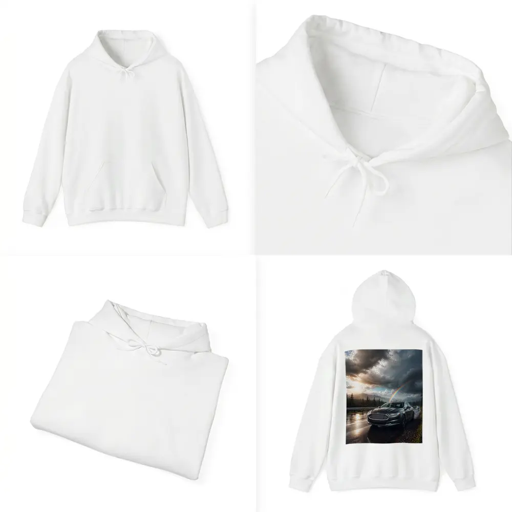 Ford Fusion On Rainy Mountain Road Rainbow – Hoodies