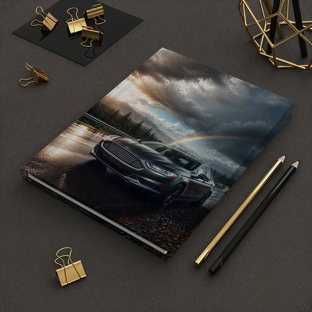 Ford Fusion On Rainy Mountain Road Rainbow – Notebooks