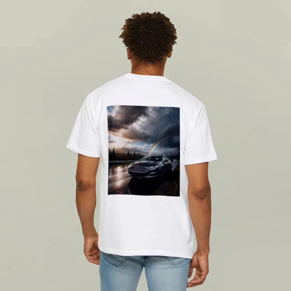 Ford Fusion On Rainy Mountain Road Rainbow – T-Shirts
