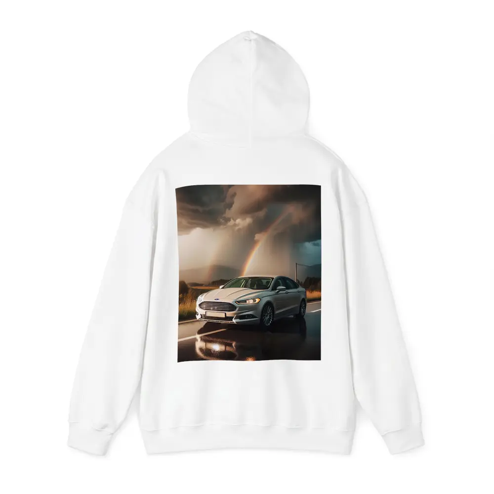 Ford Fusion White Sedan Stormy Rainbow Road – Hoodies