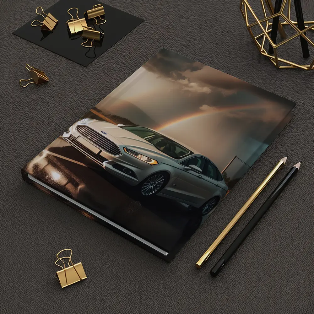 Ford Fusion White Sedan Stormy Rainbow Road – Notebooks