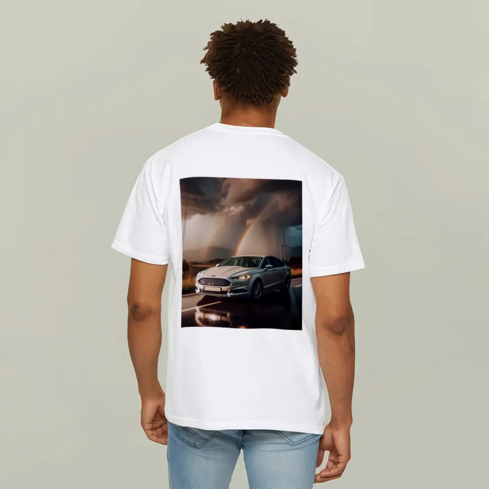 Ford Fusion White Sedan Stormy Rainbow Road – T-Shirts