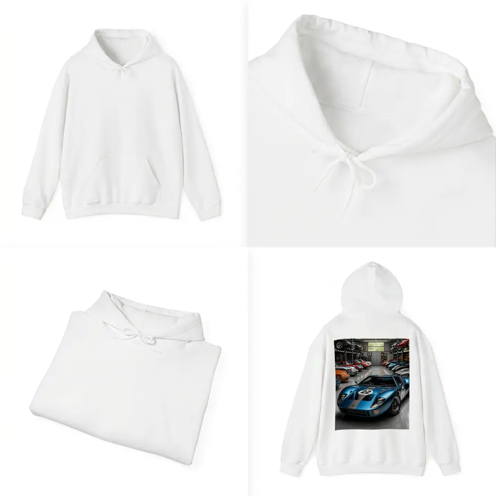 Ford GT40 Racing Car Collector Garage Scene – Hoodies
