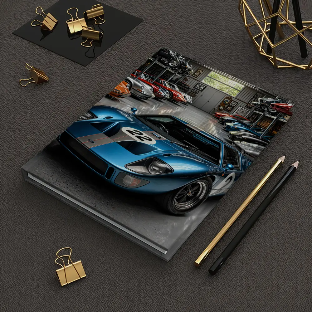 Ford GT40 Racing Car Collector Garage Scene – Notebooks