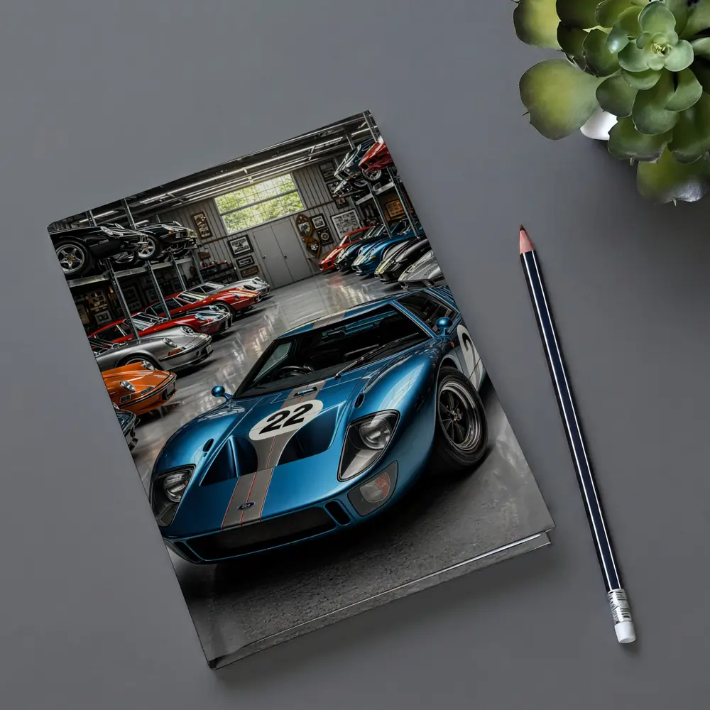 Ford GT40 Racing Car Collector Garage Scene – Notebooks