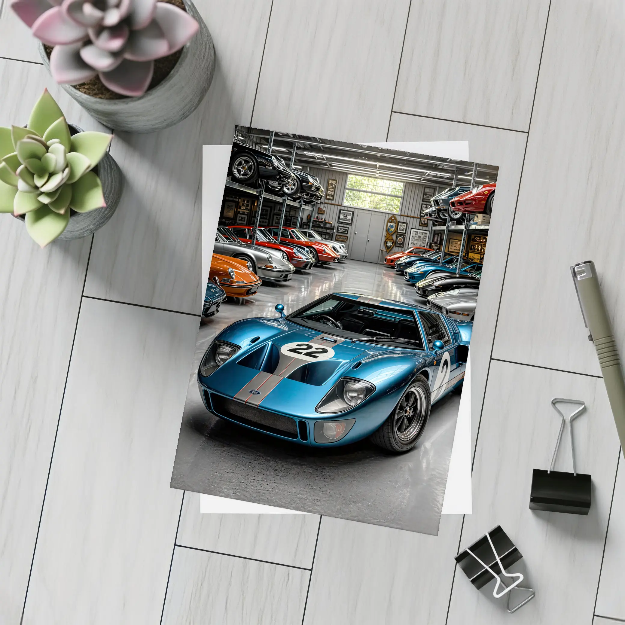 Ford GT40 Racing Car Collector Garage Scene – Postcards