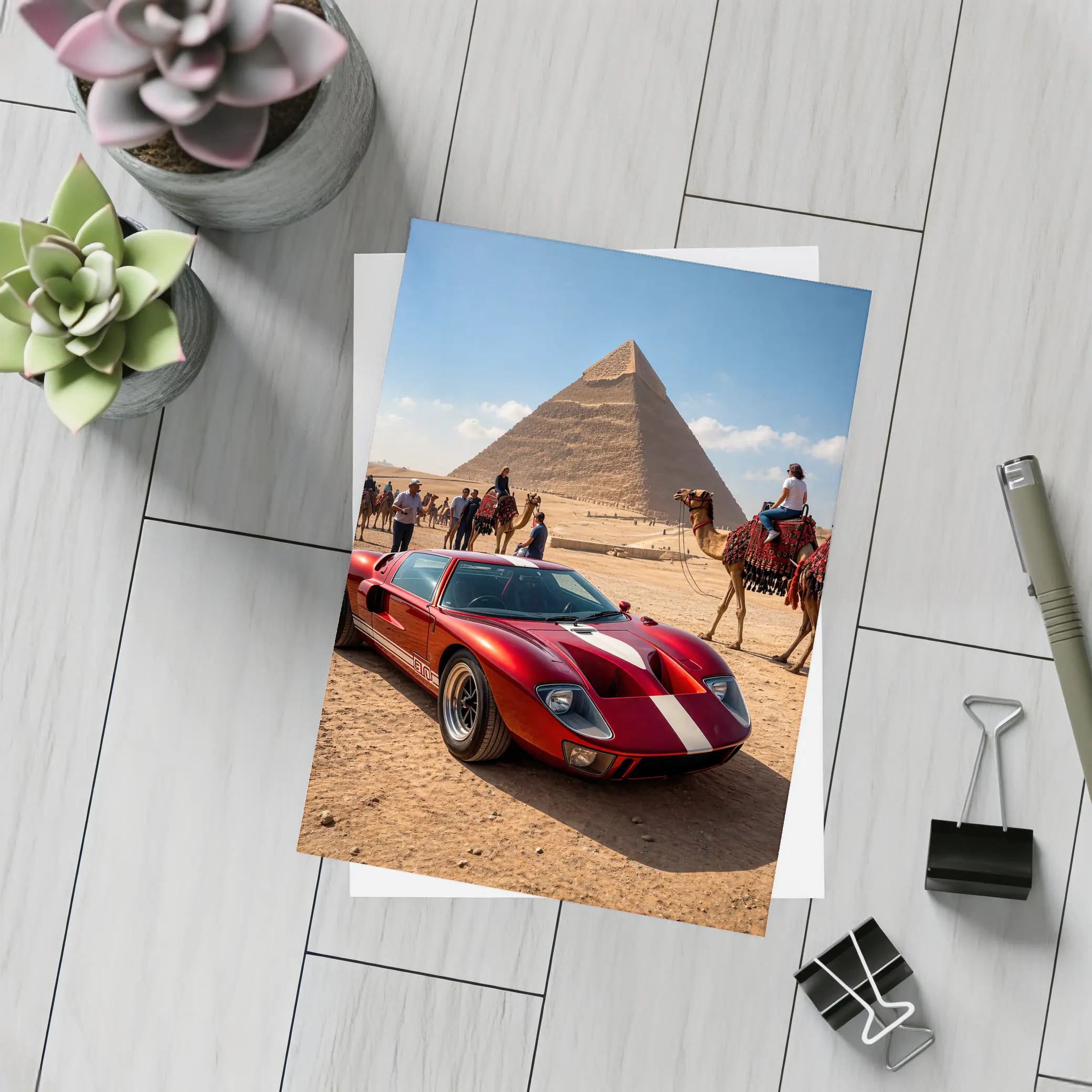 Ford GT40 Red Supercar Egypt Pyramids – Postcards