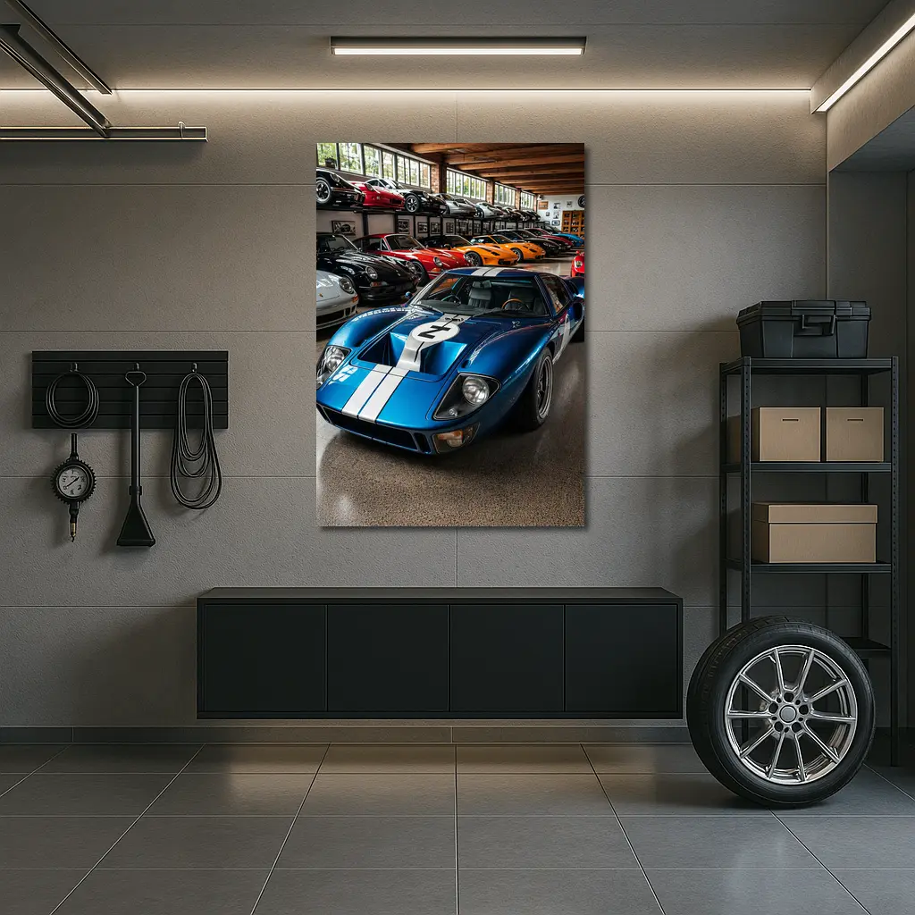 Ford GT40 Blue Race Car Collection Garage – Wall Art