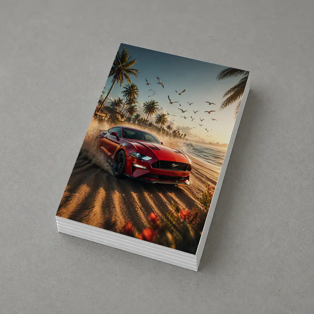 Ford Mustang Red Car Beach Sunset – Postcards