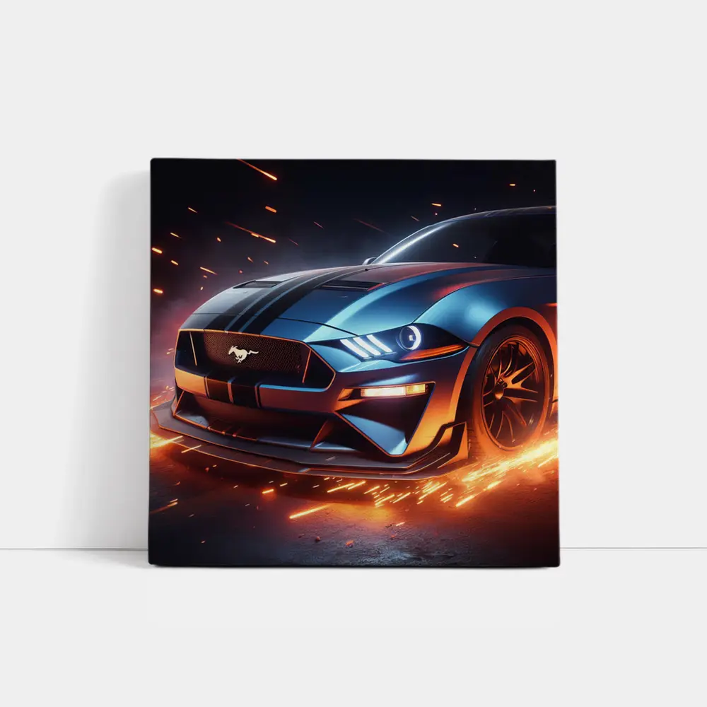 Ford Mustang GT Fire Sparks Dark Background – Wall Art