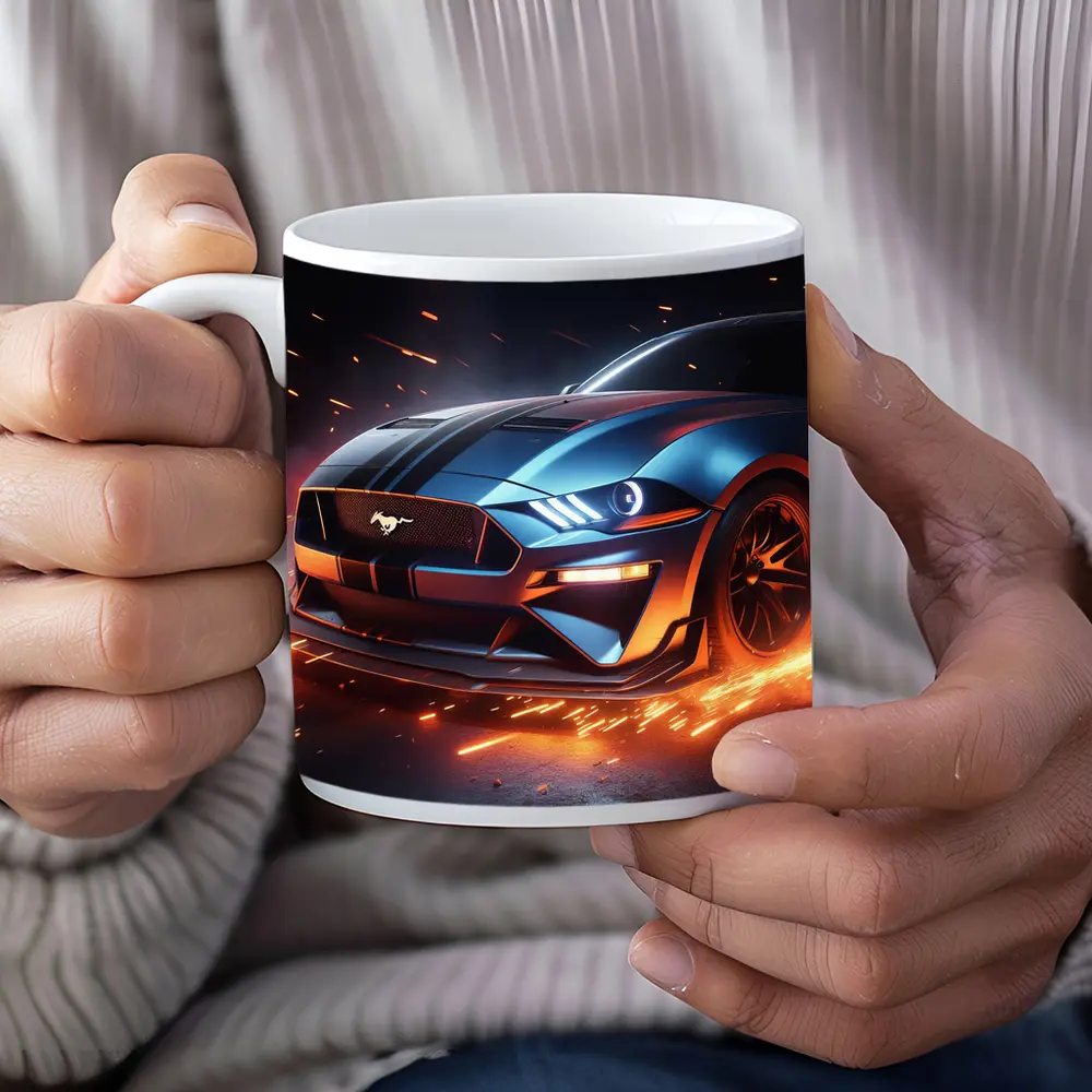 Ford Mustang GT Fire Sparks Dark Background – Mugs