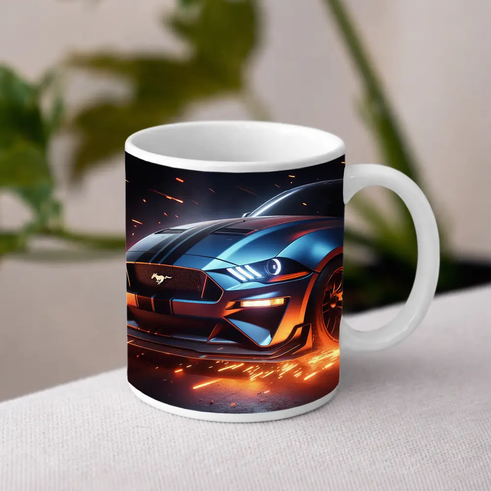 Ford Mustang GT Fire Sparks Dark Background – Mugs