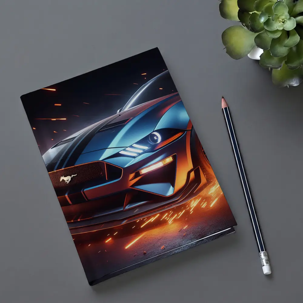 Ford Mustang GT Fire Sparks Dark Background – Notebooks
