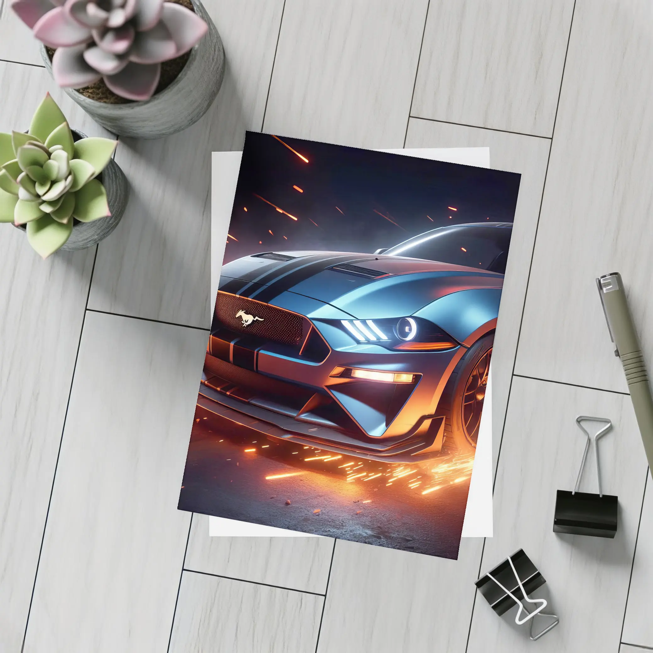 Ford Mustang GT Fire Sparks Dark Background – Postcards