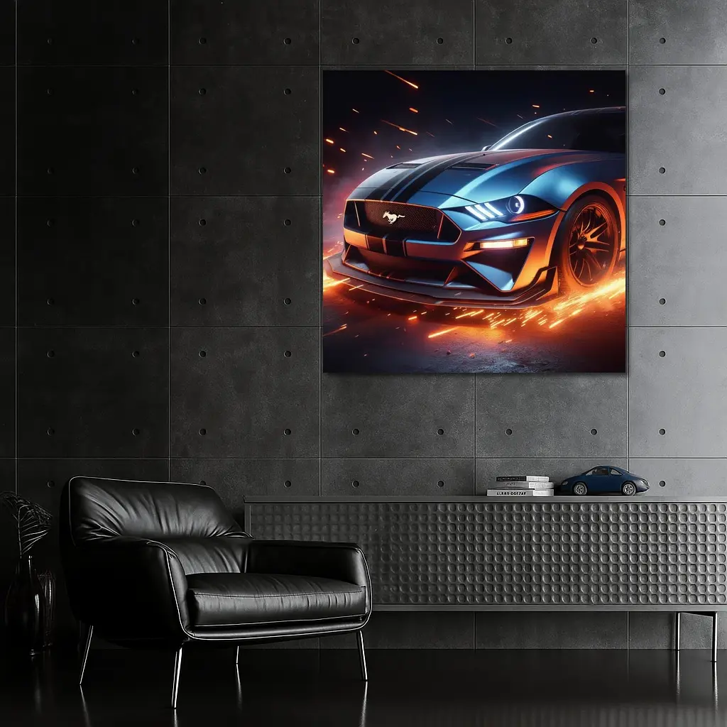 Ford Mustang GT Fire Sparks Dark Background – Wall Art