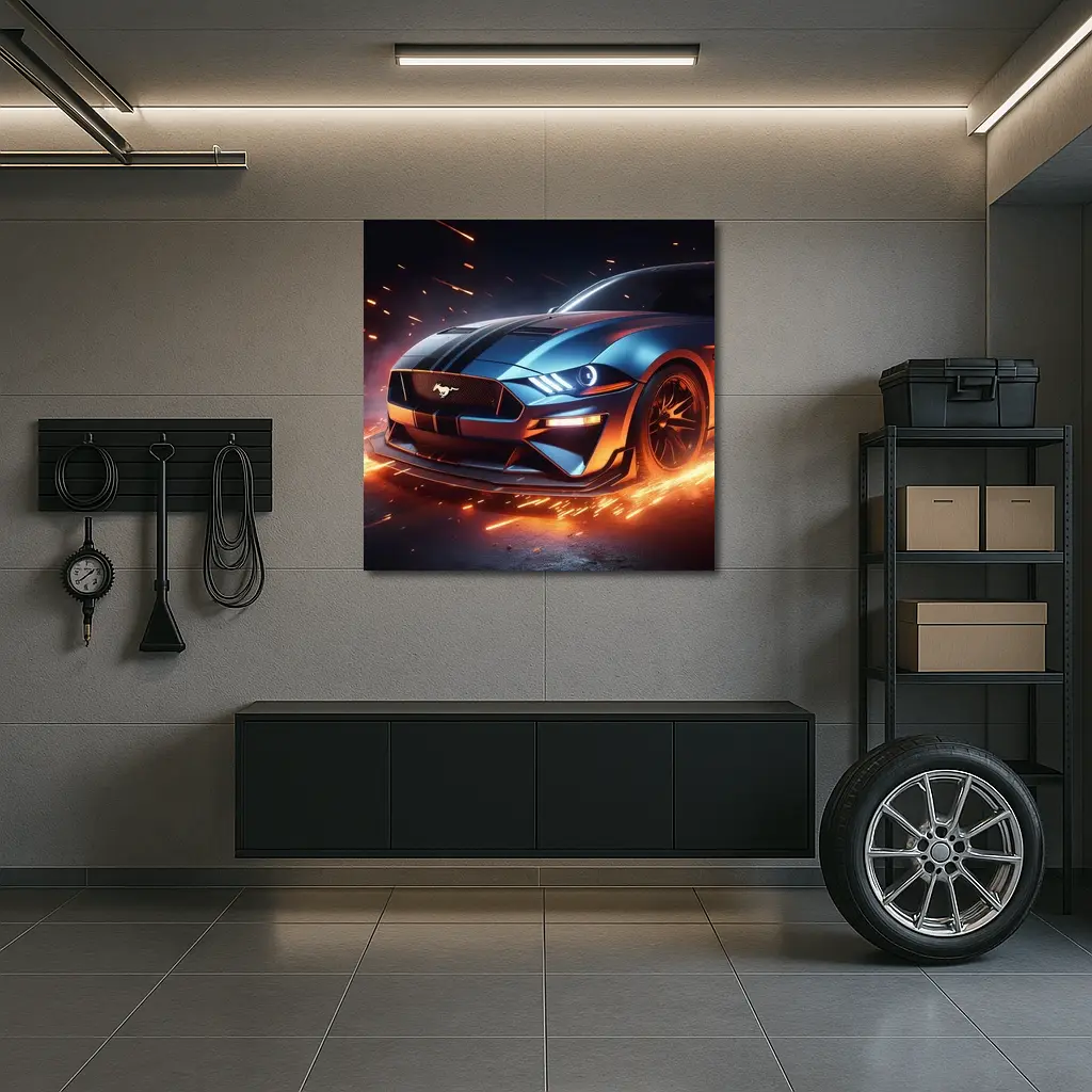 Ford Mustang GT Fire Sparks Dark Background – Wall Art