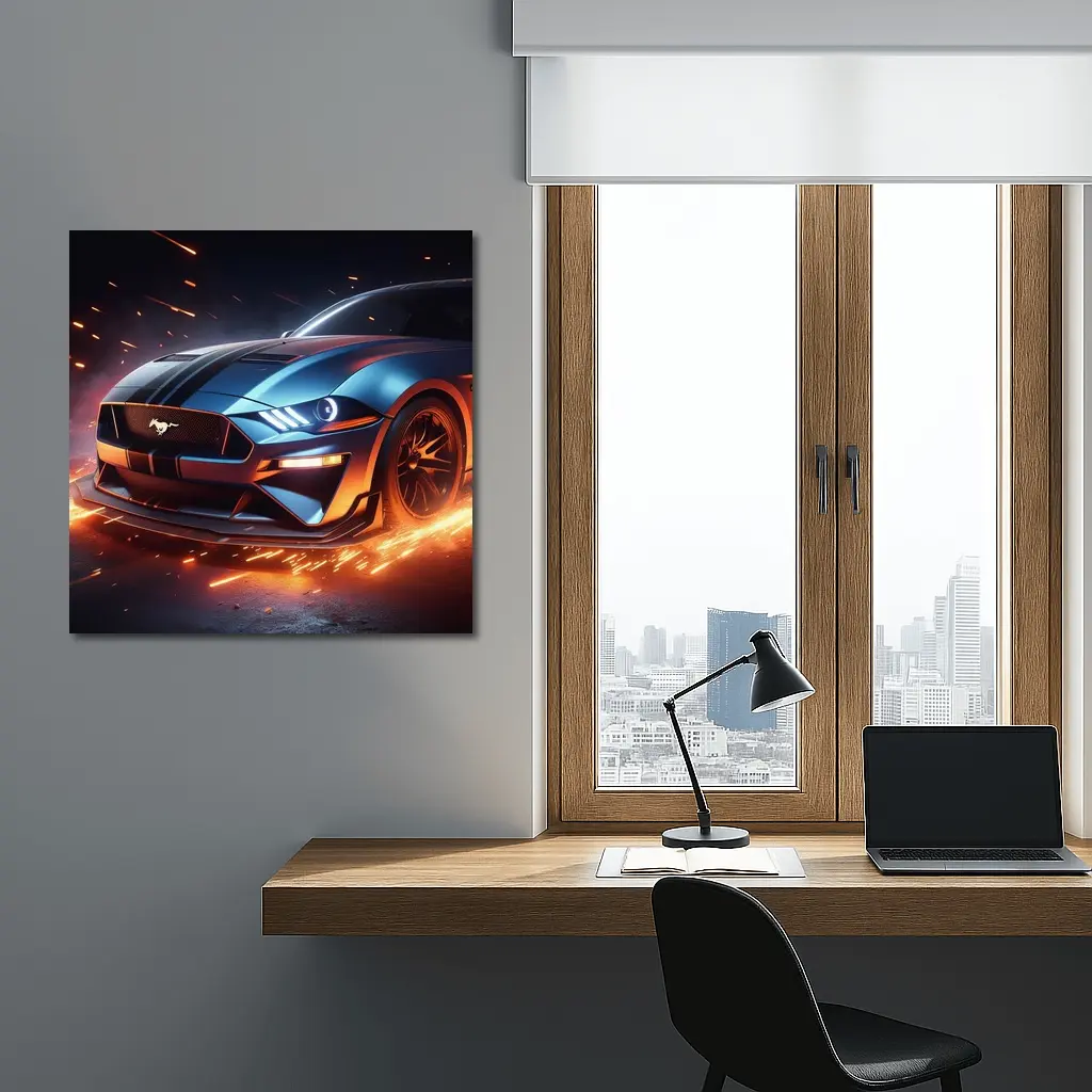 Ford Mustang GT Fire Sparks Dark Background – Wall Art