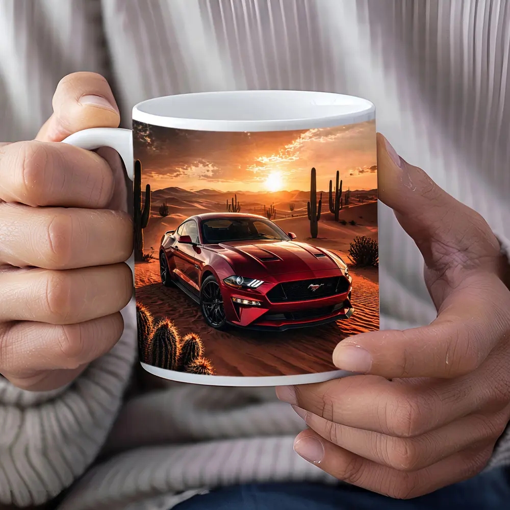 Ford Mustang GT Red Desert Sunset Scene – Mugs