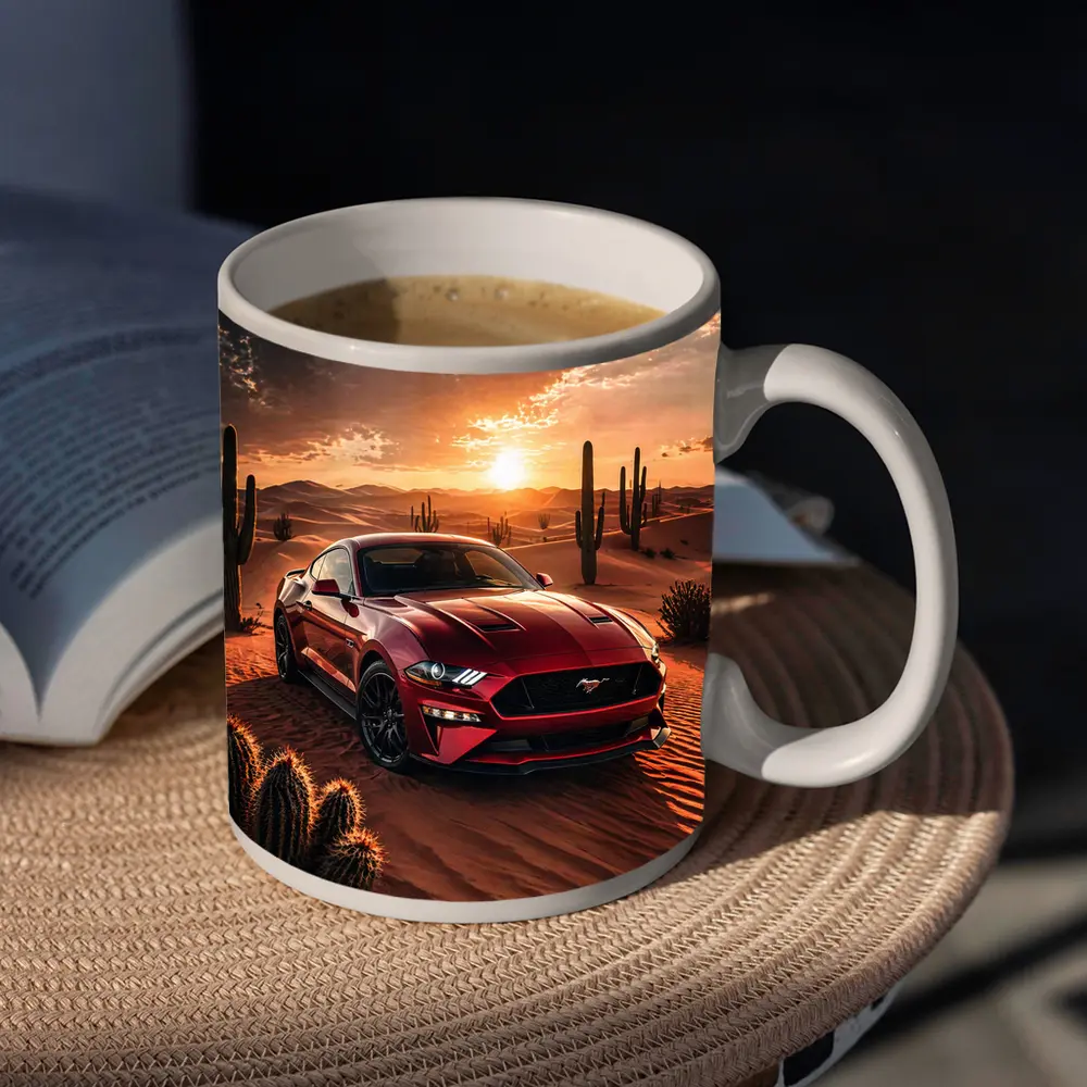 Ford Mustang GT Red Desert Sunset Scene – Mugs