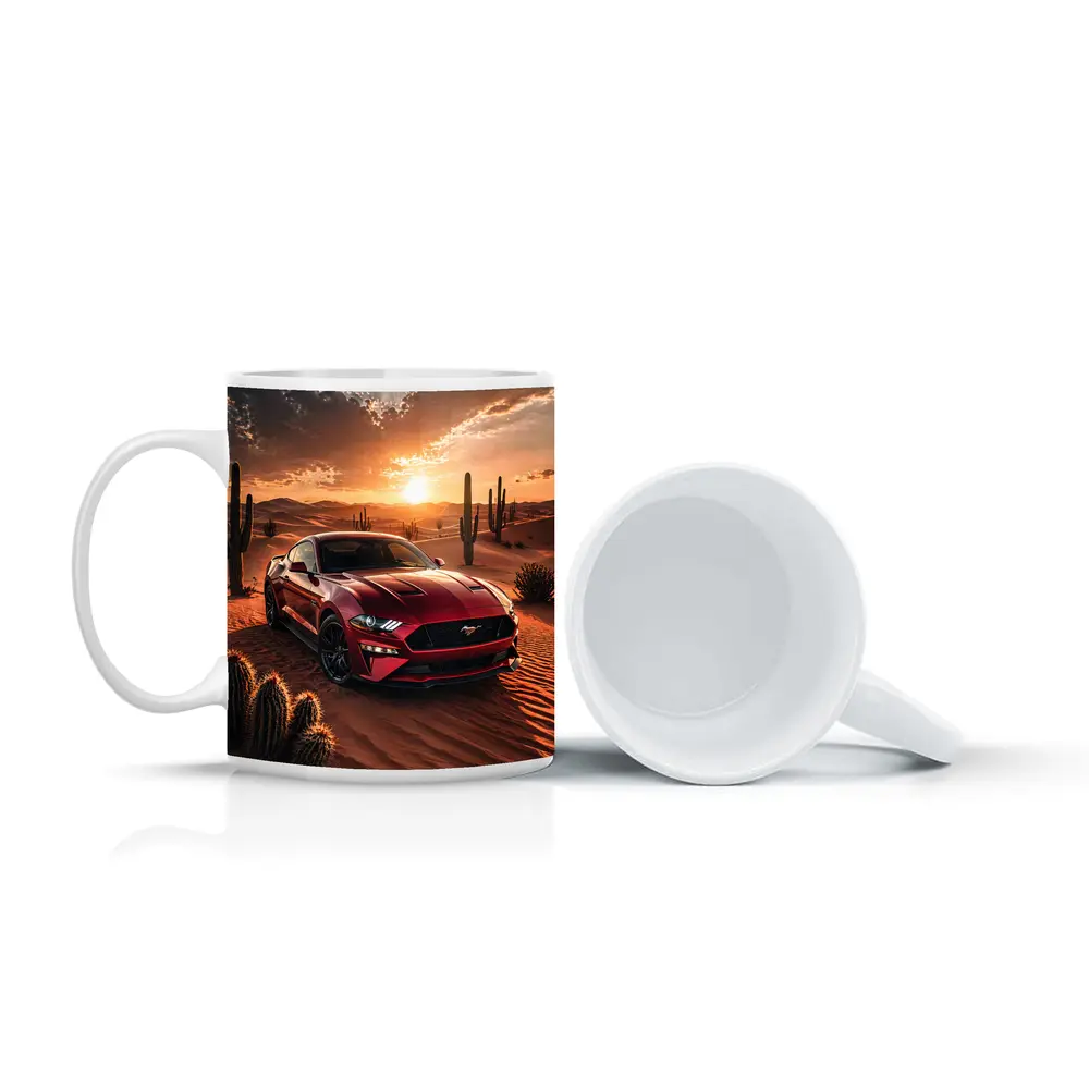 Ford Mustang GT Red Desert Sunset Scene – Mugs
