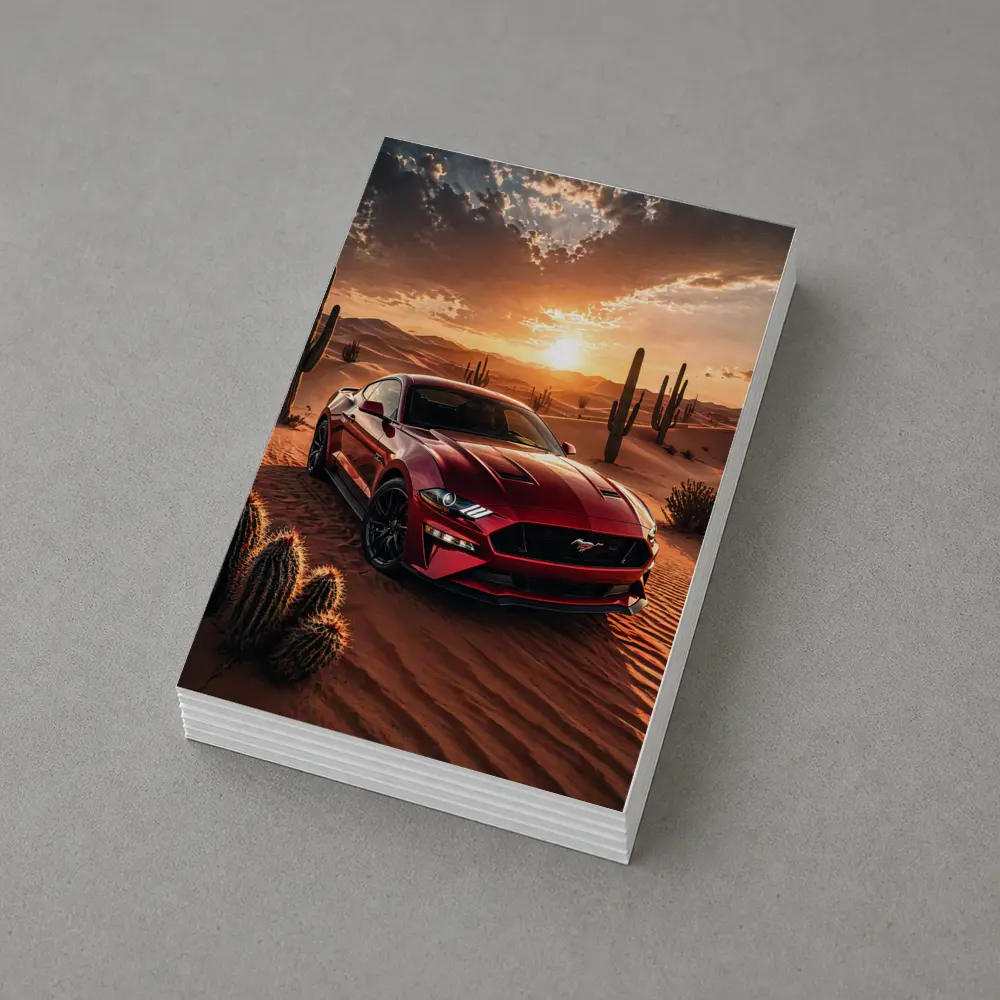 Ford Mustang GT Red Desert Sunset Scene – Postcards
