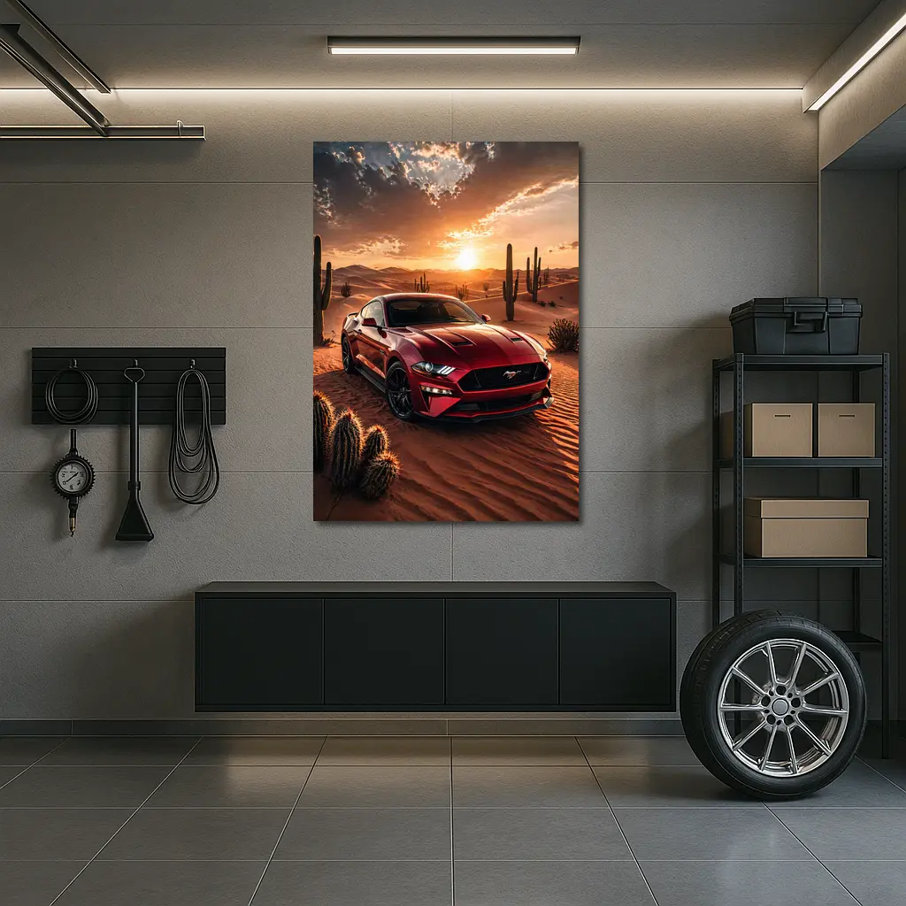Ford Mustang GT Red Desert Sunset Scene – Wall Art