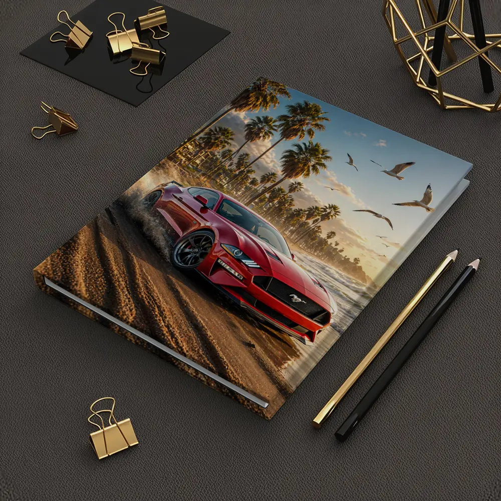 Ford Mustang Red Beach Palm Trees Sunset – Notebooks