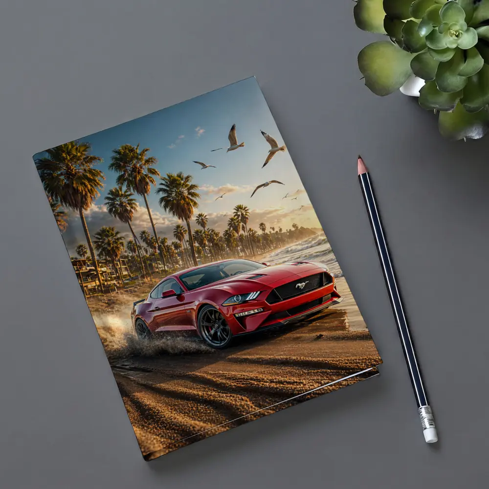 Ford Mustang Red Beach Palm Trees Sunset – Notebooks