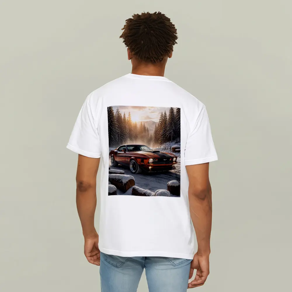 Ford Mustang Mach One Snowy Forest Sunset – T-Shirts