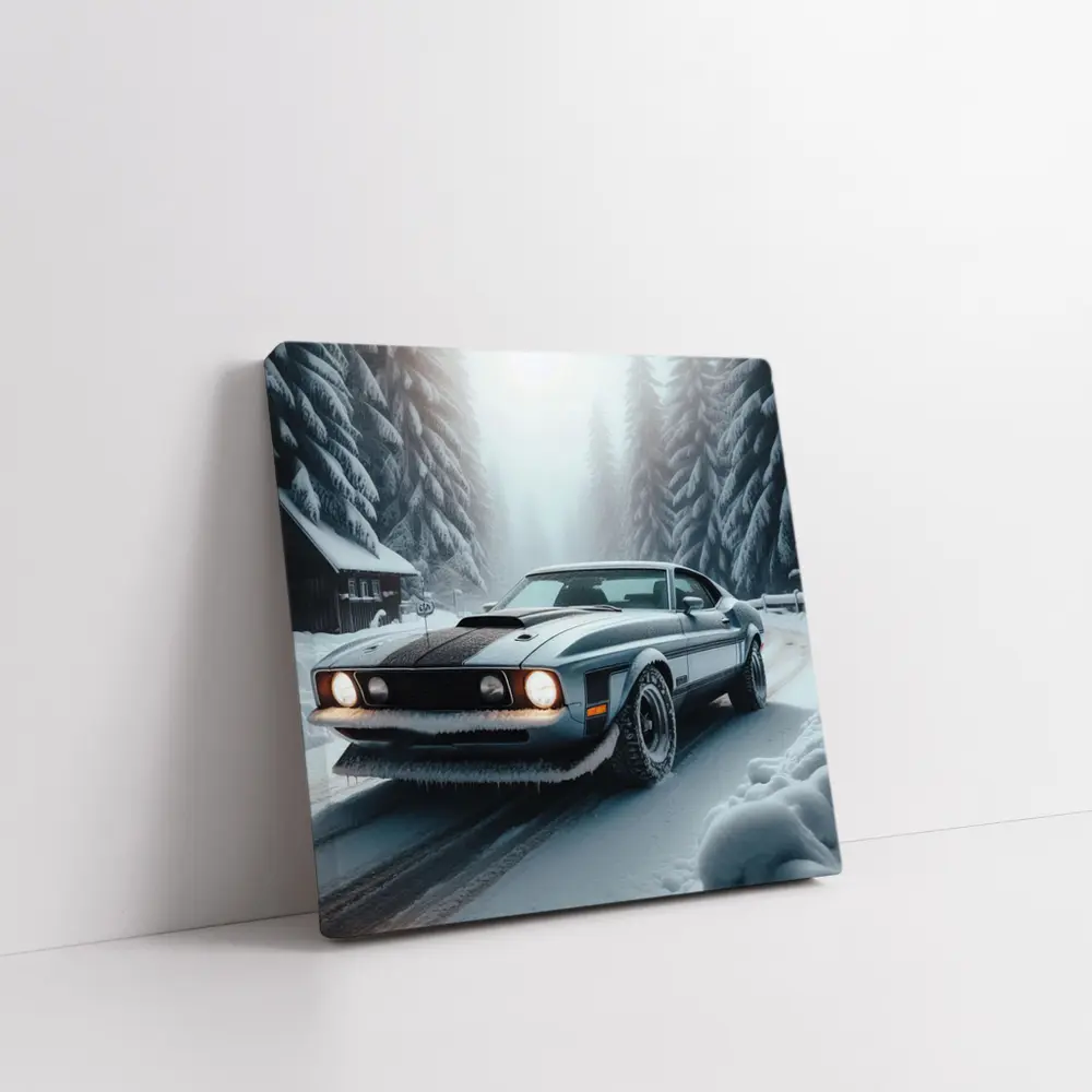Ford Mustang Mach One Winter Forest Road – Wall Art
