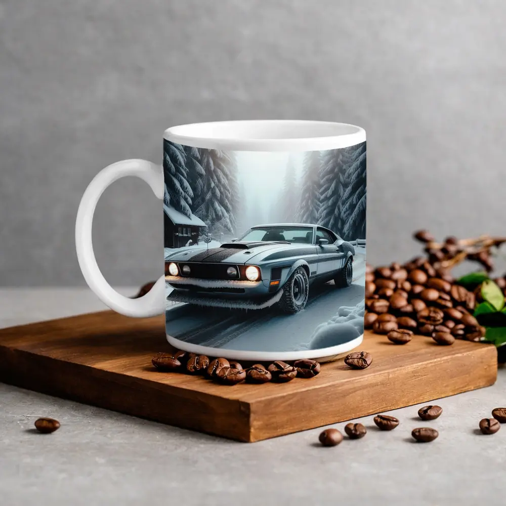 Ford Mustang Mach One Winter Forest Road – Mugs