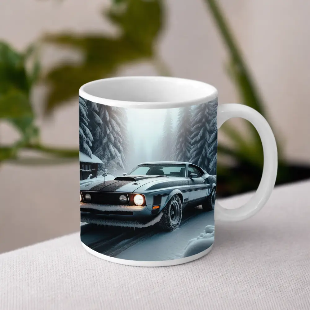 Ford Mustang Mach One Winter Forest Road – Mugs