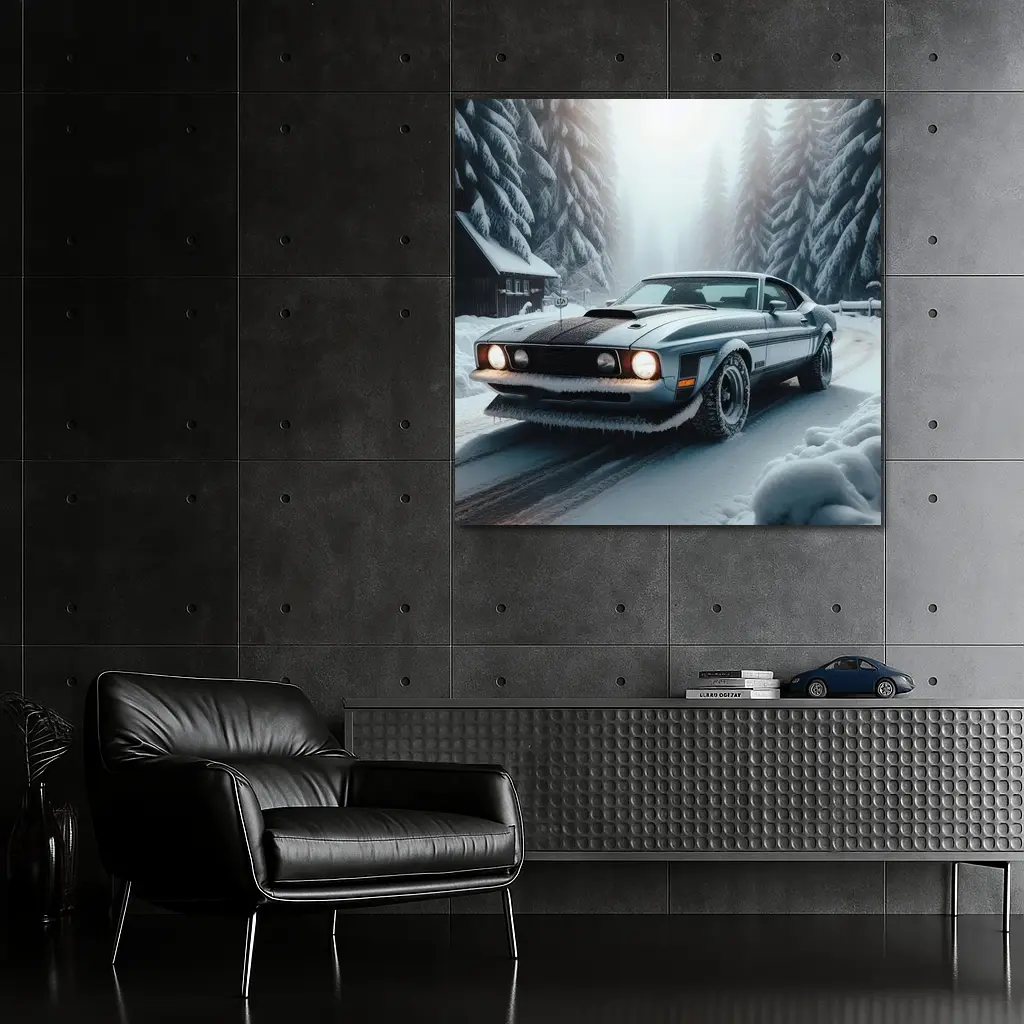 Ford Mustang Mach One Winter Forest Road – Wall Art