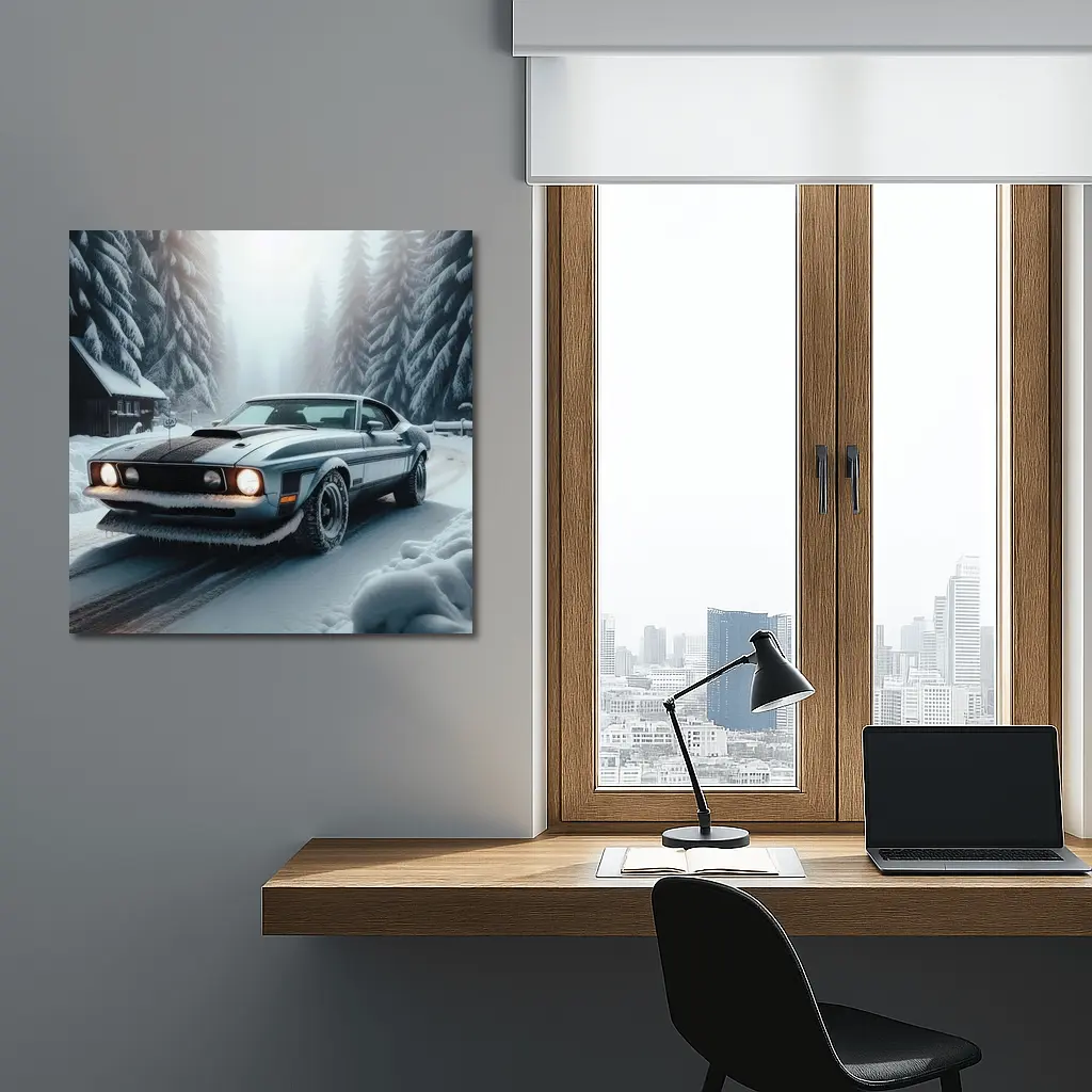 Ford Mustang Mach One Winter Forest Road – Wall Art